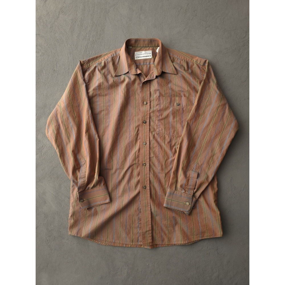 Vintage 1990s Victor Emmanuel Iridescent Striped Cotton Button-Up Shirt Club M